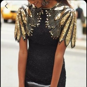 Laurence Kazar Silk S Sequin Embellished Black Top Beaded Wing